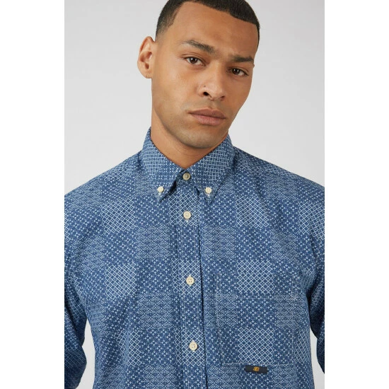 Ben Sherman Chambray Patchwork Geo Print For Male 5 Ben Sherman Chambray Patchwork Geo Print For Male - Image 5